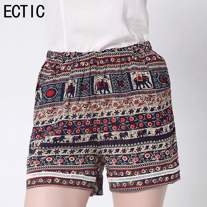 ECTIC 2017 Летние Женщины Шорты Цветочный Печати Свободные Большой Размер Случайные |