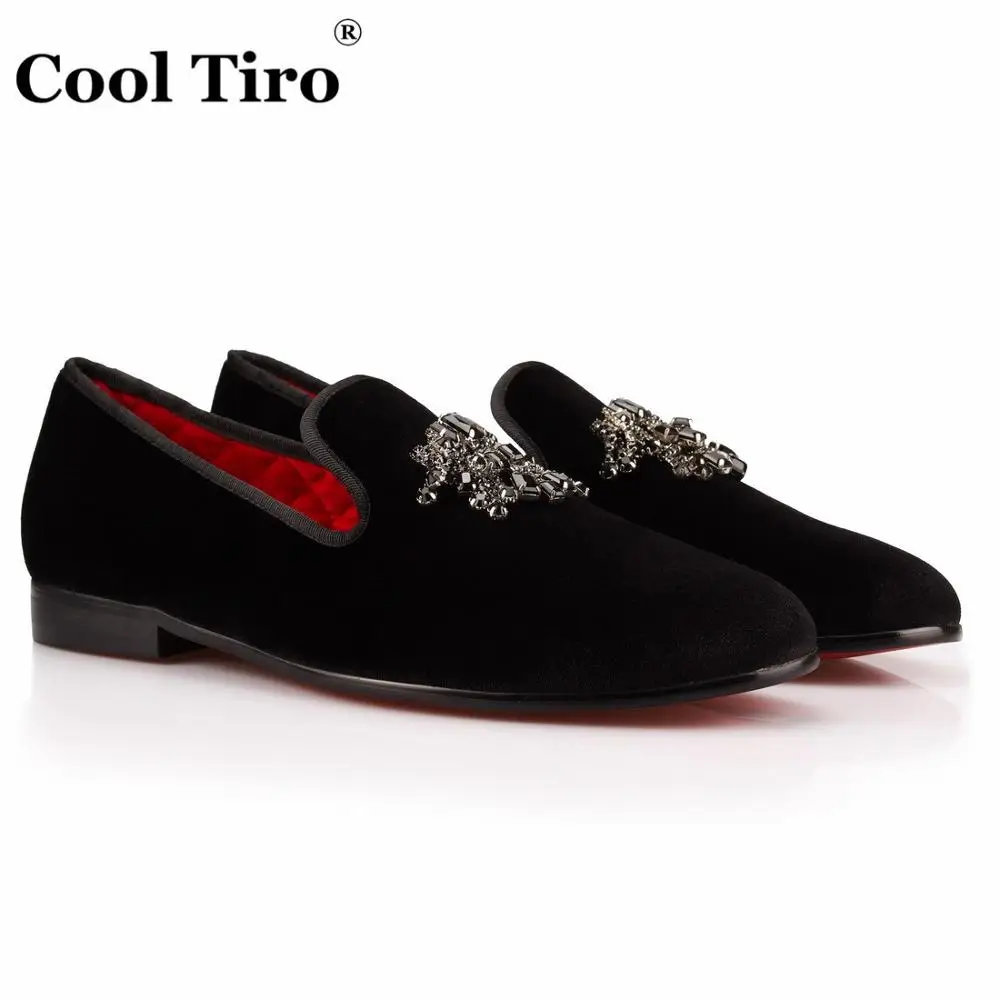 Черный COOL TIRO/белые бархатные модельные туфли; мужские лоферы; тапочки; стразы; кисточки; вечерние свадебные туфли на плоской подошве; Повседневная обувь без застежки - Цвет: Черный