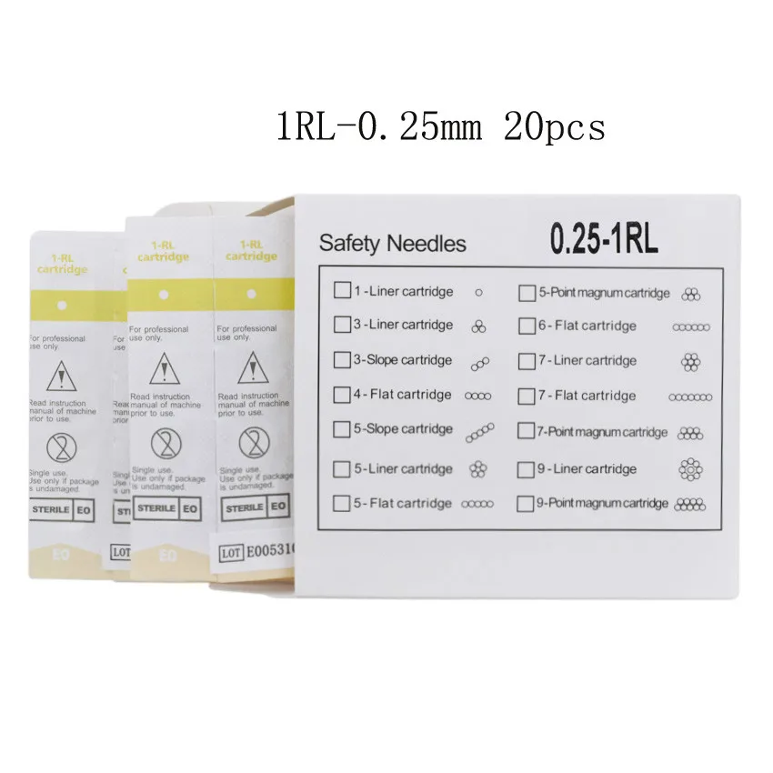 

Картридж иглы 20 шт 1rl0.25мм картридж иглы Одноразовые стерилизованные татуировки перманентный макияж иглы Советы для бровей губ