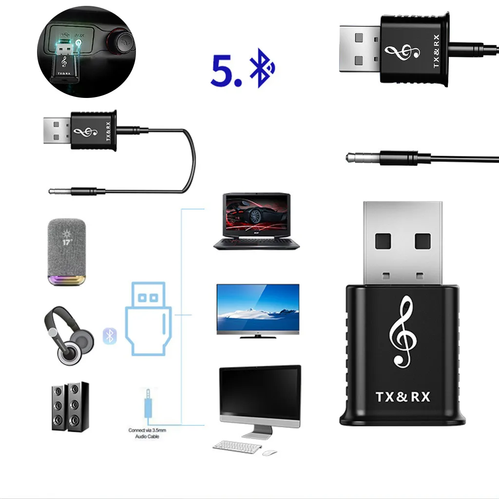 Адаптер Bluetooth CARPRIE 5 0 USB передатчик аудио адаптер для ТВ ПК наушников динамиков +