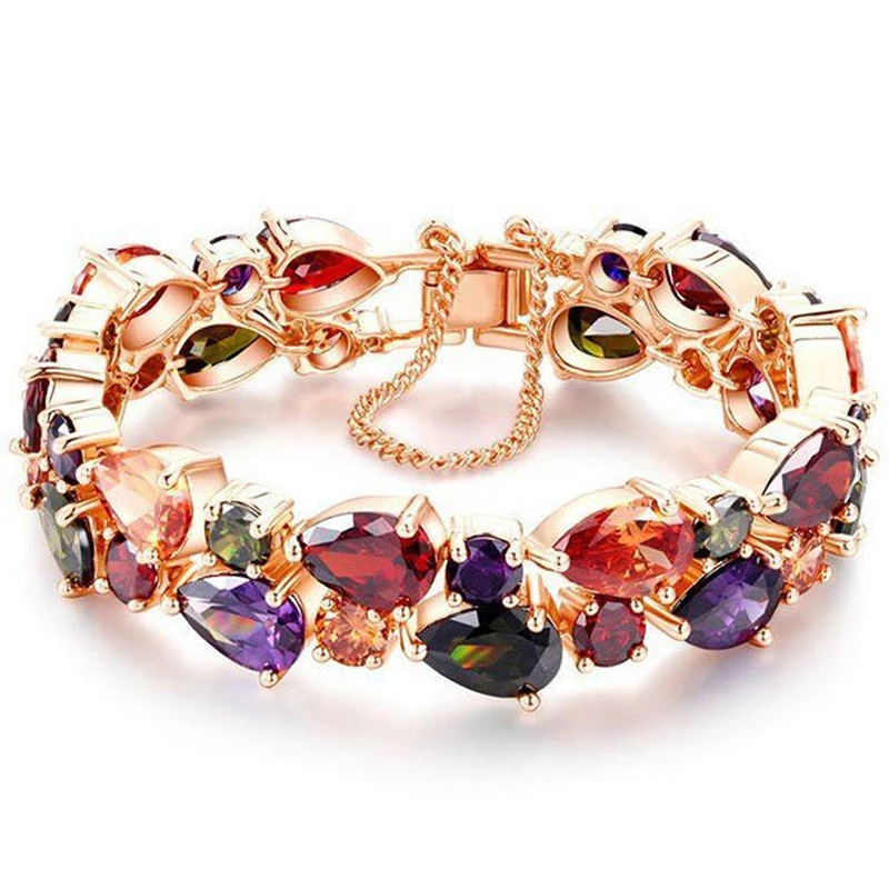 

Ociki Colourful Crystal Cubic Zirconia Bracelet Jewelry Rose Gold Color Bohemia Bangle for Girls Women Gift Drop Shipping