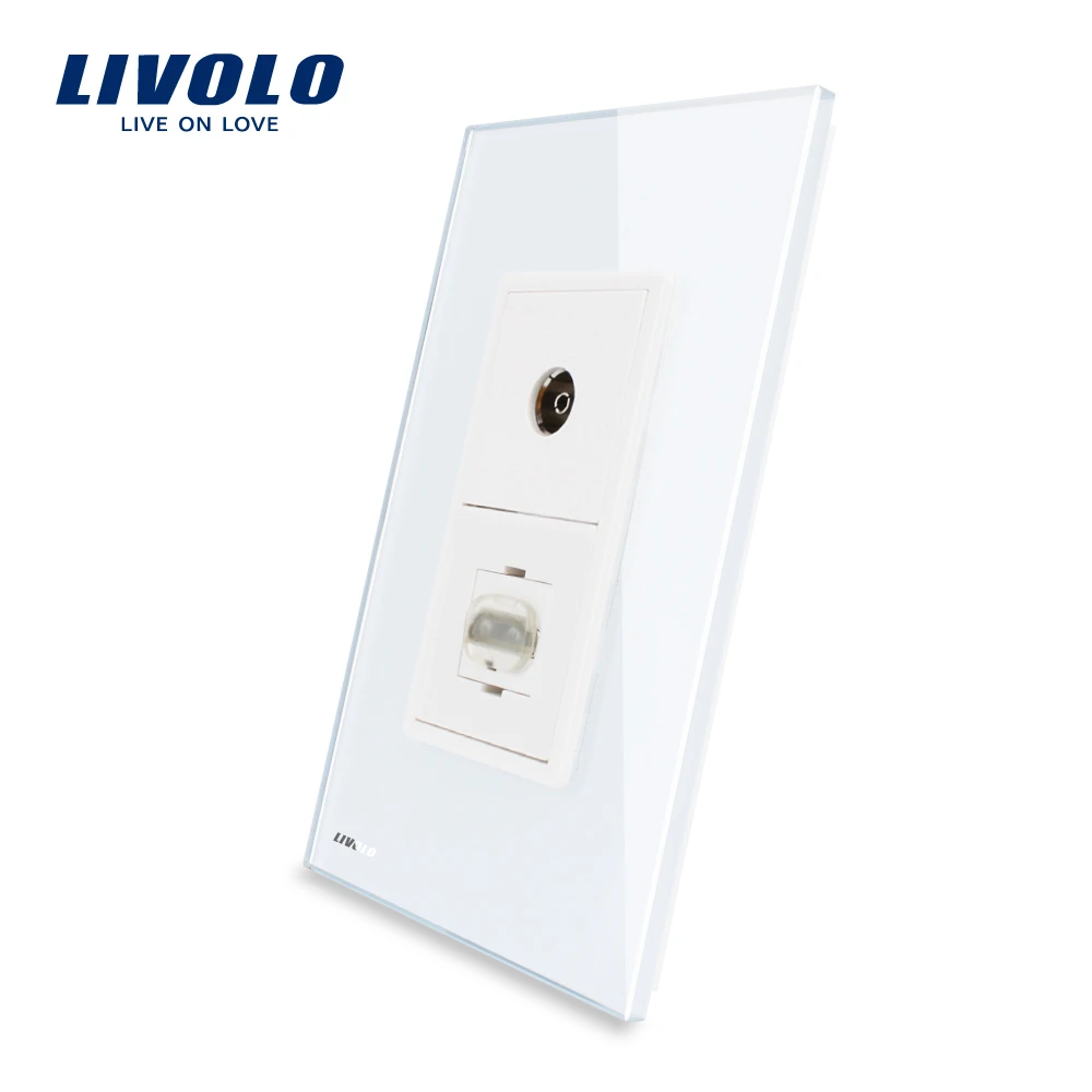 Livolo стандарт США/AU роскошный ТВ и HDMI розетка с белым жемчугом Кристалл Стекло VL-C591VHD-11