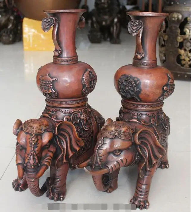 Пара медных курильниц RuYi Elephant Zun 8 символов благоприятности 17 дюймов|bottle bottle|bottle