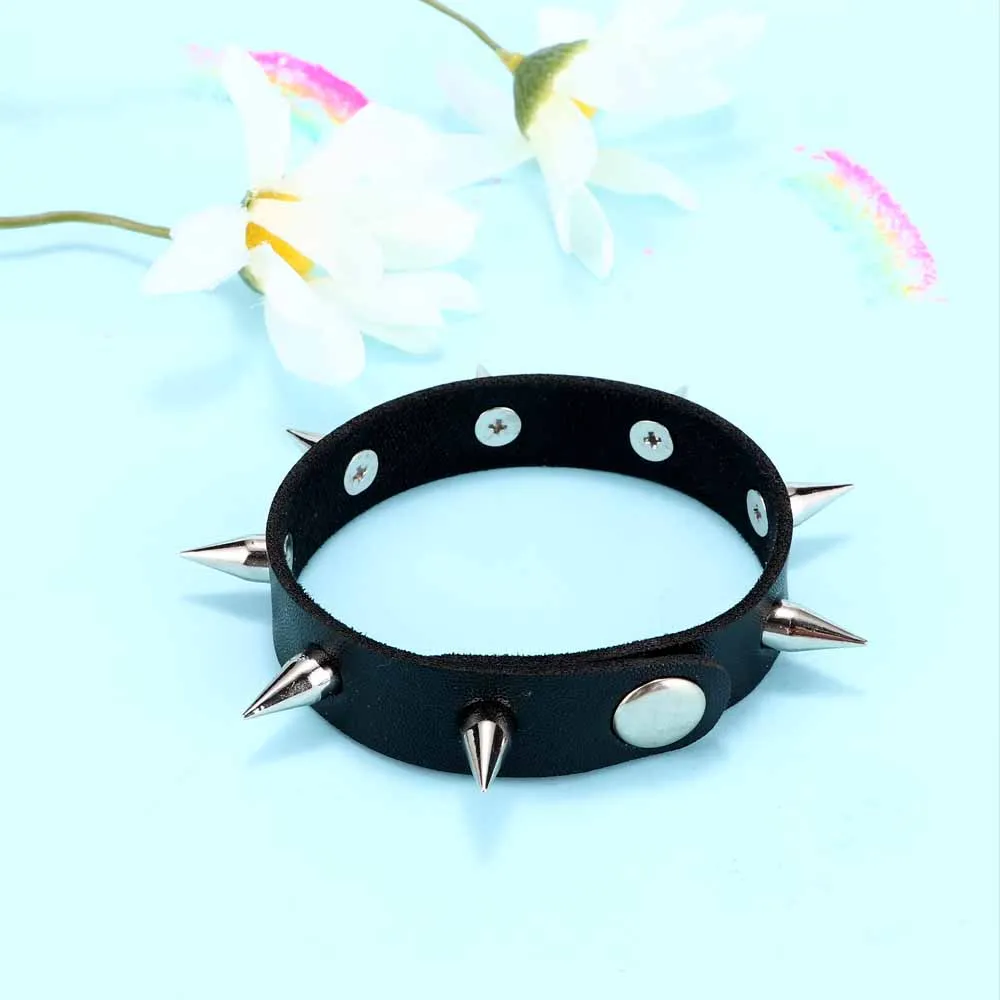 New Gothic Unisex Women Punk Black Bracelet Spike Rivet Cone Leather Cuff Wristband Adjustable | Украшения и аксессуары