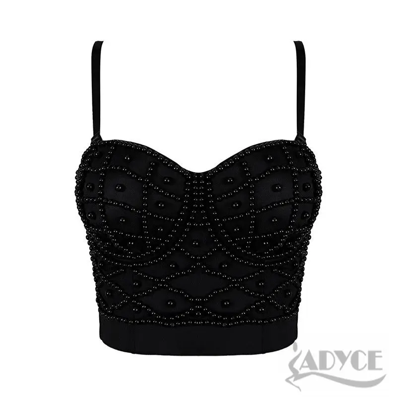 Женский облегающий Топ Adyce черный топ из вискозы с бисером на тонких лямках
