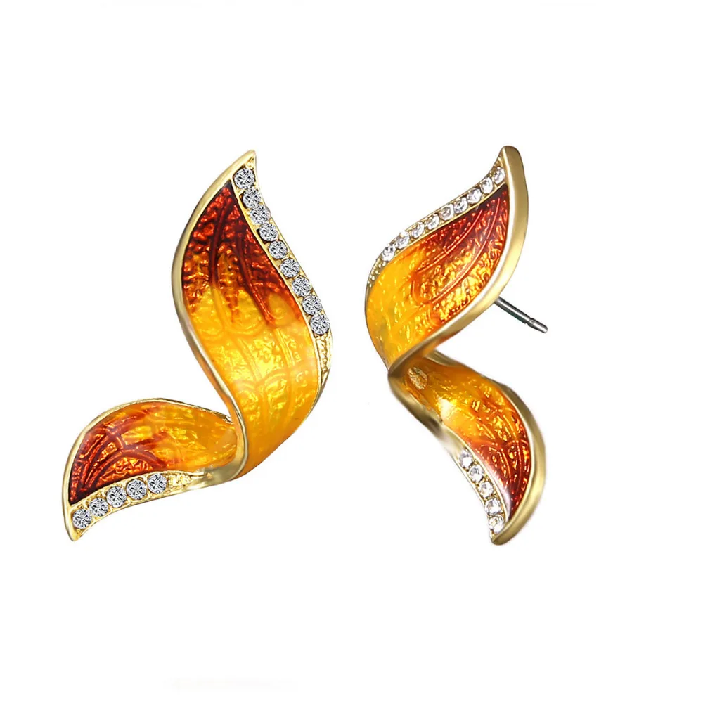 8SEASONS 2018 New Ear Post Stud Earrings Gold Color Yellow Butterfly Wing Clear Rhinestone Enamel 25mm(1&quot) x 17mm( 5/8&quot) 1 Pair |