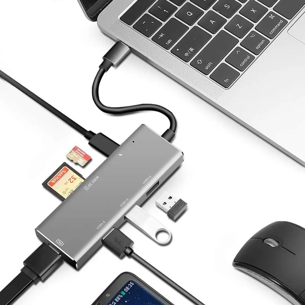 Адаптер-концентратор Zeadow 7 в 1 USB Type-C HDMI SD Micro 3 порта 0 | Компьютеры и офис