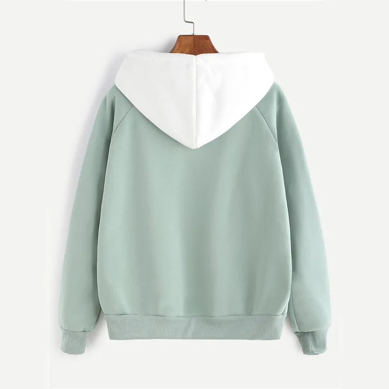 

RAISEVERN 2018 Winter Casual Blue Women Hoodies Sweatshirts Long Sleeve Pathwork Girl Pullovers Loose Hooded Female Thick Coat