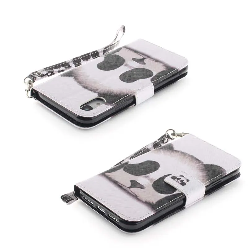 Case For iPhone XR Cover Cartoon Owl Panda Flower PU Leather Flip Apple XS Max Card Holder Hand Strap Funda | Мобильные телефоны и