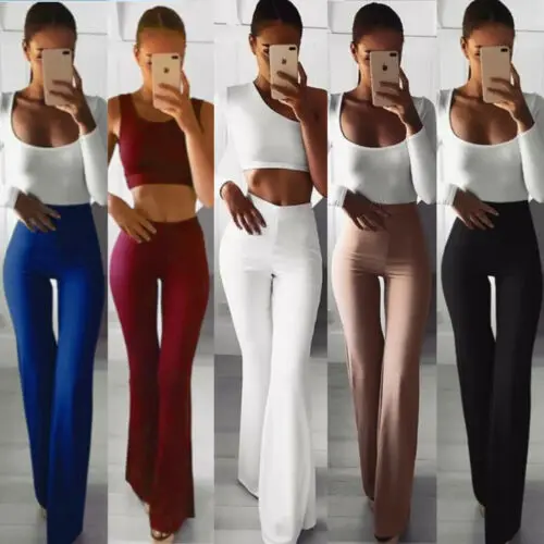

New Women Palazzo High Waist Flare Wide Leg Pencil Pant Slim Stretch Trouser Hot