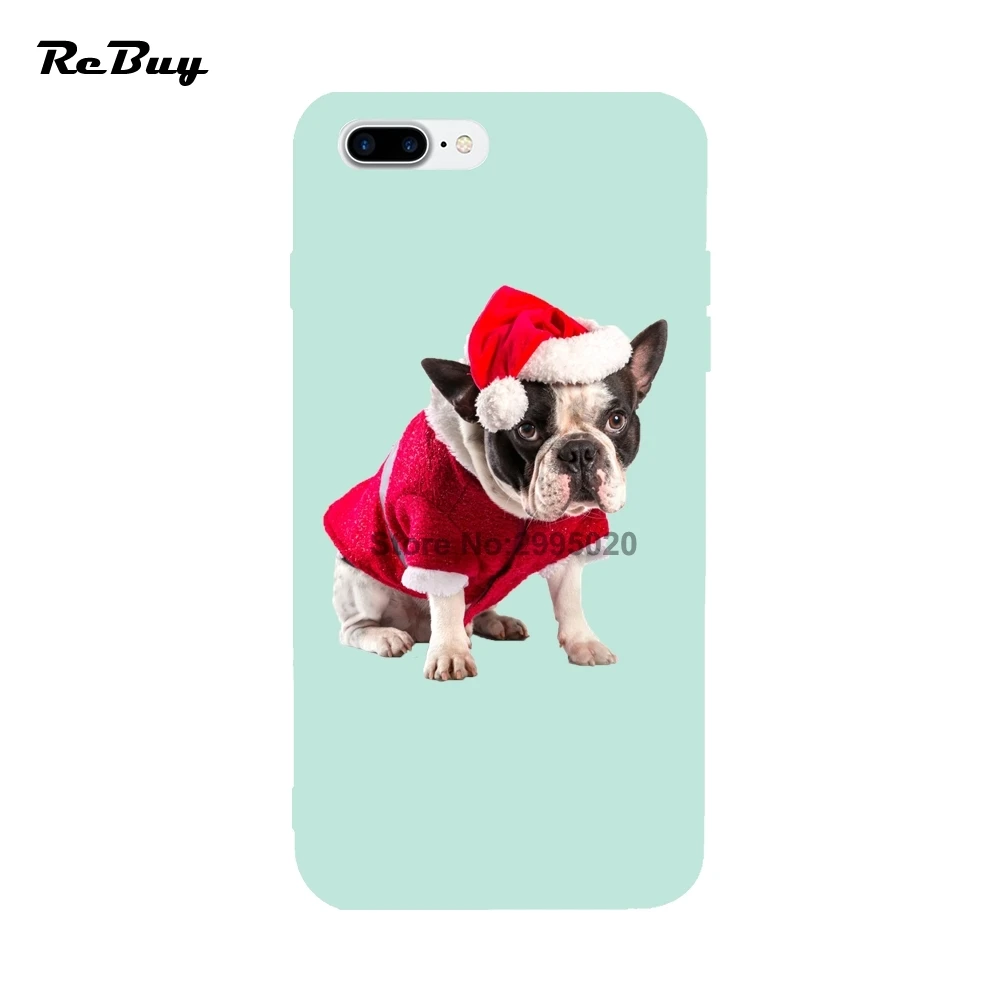 Christmas Bulldog For Iphone 7 plus/7/6/6s/6s plus/6 Plus Case Soft TPU Covers 8 8Plus X Glaze Funda Shell |