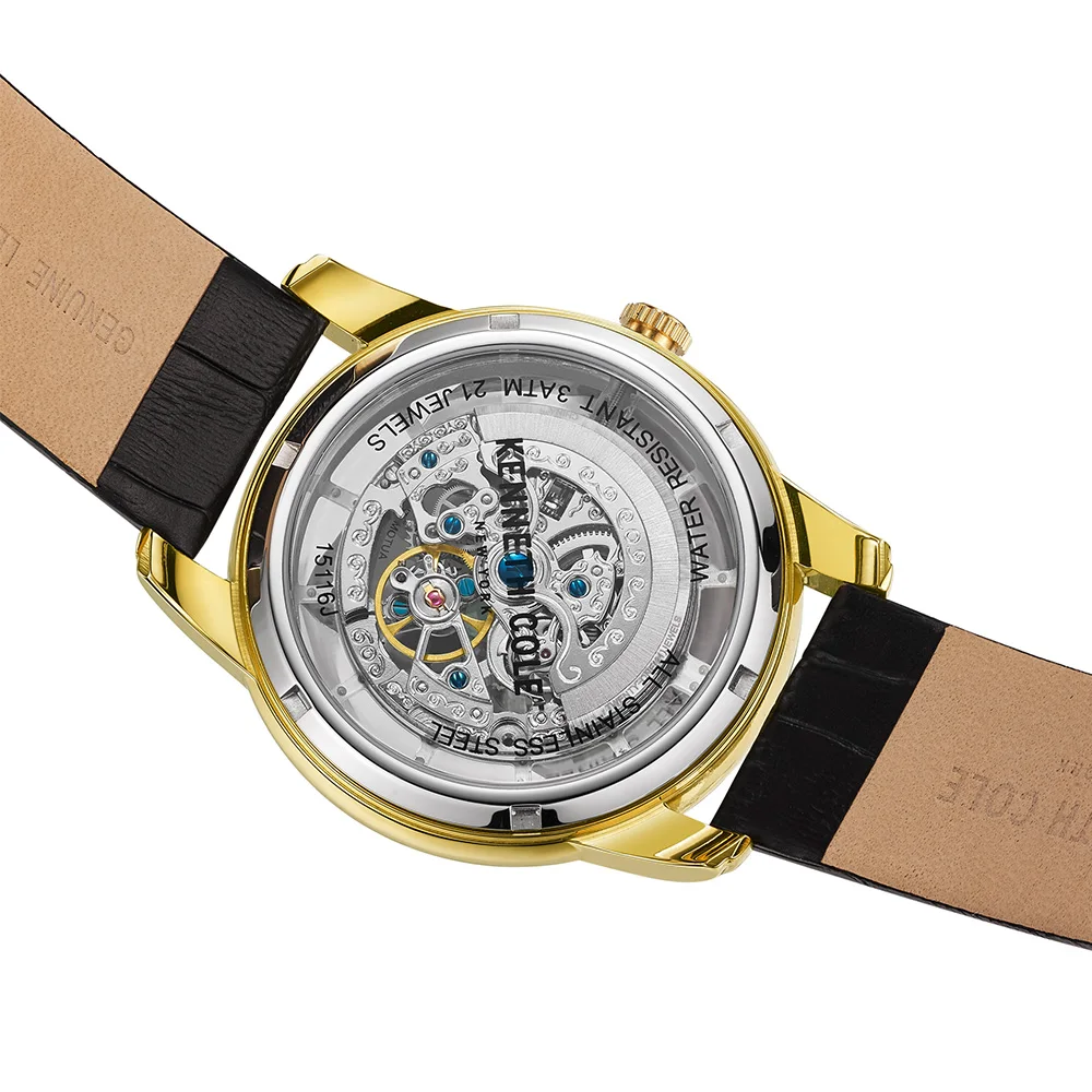 Kenneth Cole мужские часы, автоматические механические Серебристые черные кожаные часы с ремешком и пряжкой, роскошные брендовые водонепроницаемые часы KC15116001