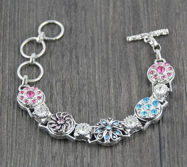 

6pcs/lot new men five 12mm metal button charms diy snap button bracelet rhinestone silver charm fit snap jewelry
