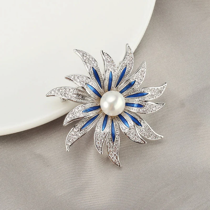 

Luxury Stone Flower Enamel Brooch Pin Women Garment Accessories Natural Pearl Jewelry Crystal Brooch Rhinestone Pin Accessories