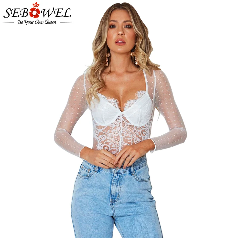 SEBOWEL сексуальный женский черный кружевной прозрачный боди Maillot Bain Femme бикини со