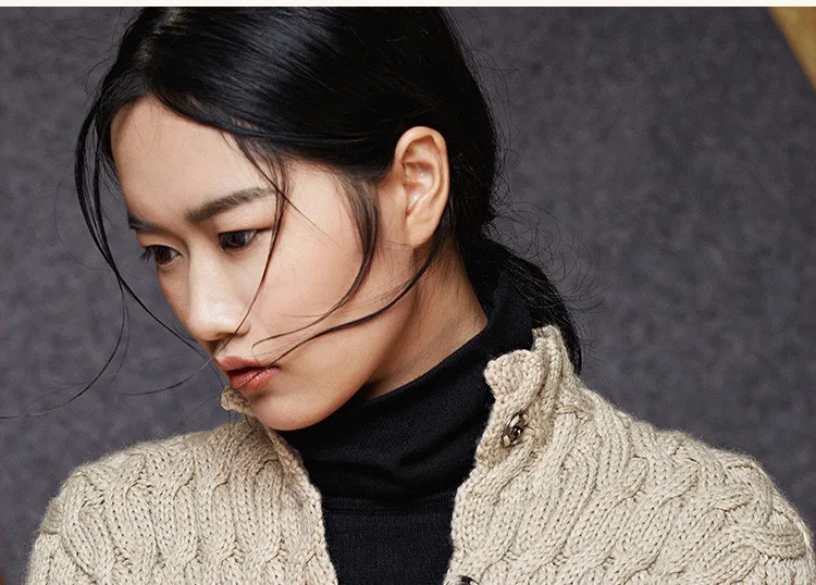hand made pure wool thick knit women fashion solid stand collar loose single breasted cardigan sweater one&ampover size |
