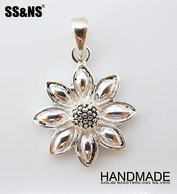 

Ladies Silver Flower Pendant,Solid 925Sterling Silver SunFlower Pendant