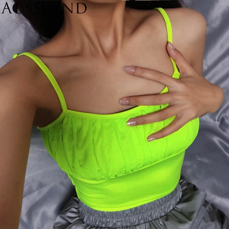 AOSSILIND неоновый зеленый ремень сексуальные женские топики без рукавов Тощий кроп
