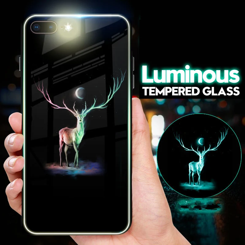 Superman Spiderman Tiger Deer Phoenix Luminous Glass Case For iphone 7 8 6 6s Plus X XR XS Max iron Man Captain America Cover | Мобильные