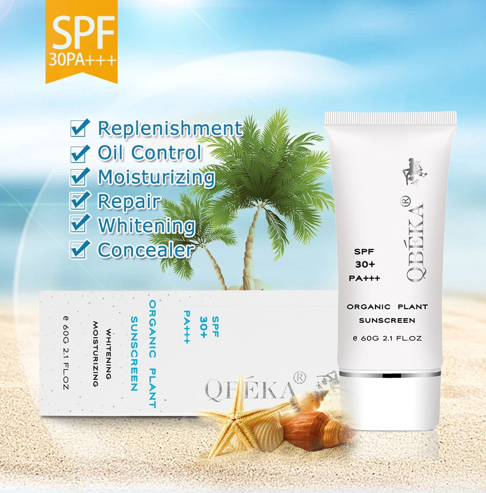 QBEKA SPF 30+ Органическая формула увлажняющий отбеливающий солнцезащитный крем натуральный водостойкий солнцезащитный крем