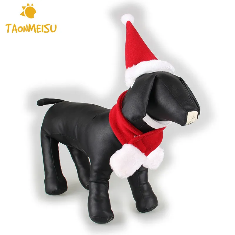 Шапка и шарф для домашних животных кошек собак Санты Рождество красный