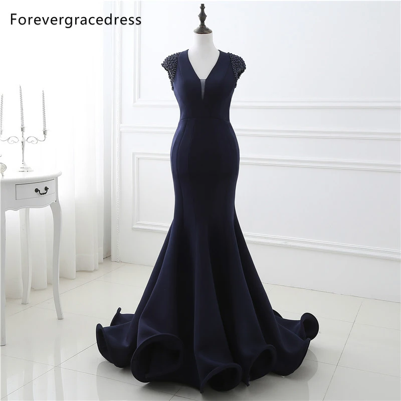 Forevergracedress реальные фотографии длинные Темно синие вечернее платье элегантный V