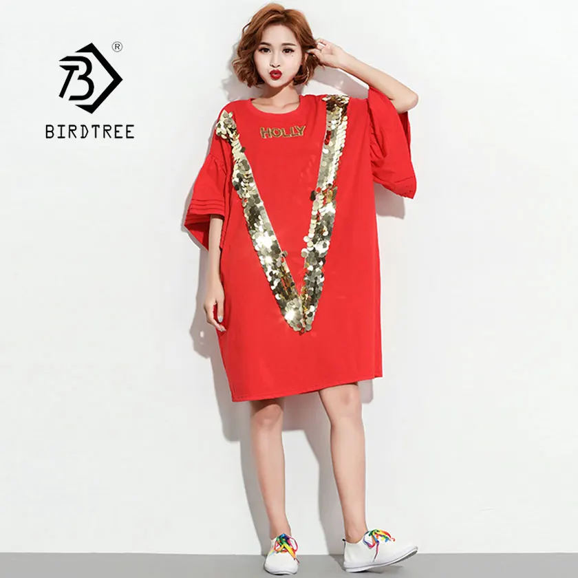 2019 новое летнее женское Свободное платье с буквенным принтом и пайетками