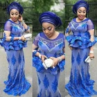 Женское платье для выпускного вечера, синее платье в африканском стиле, расшитое бисером, нигерийская Кружевная аппликация Aso Ebi, вечернее платье для матери невесты