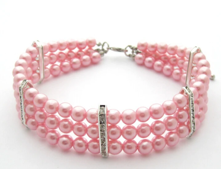 Трехрядное ожерелье для щенка эластичное жемчужное собаки со стразами|dog pearl