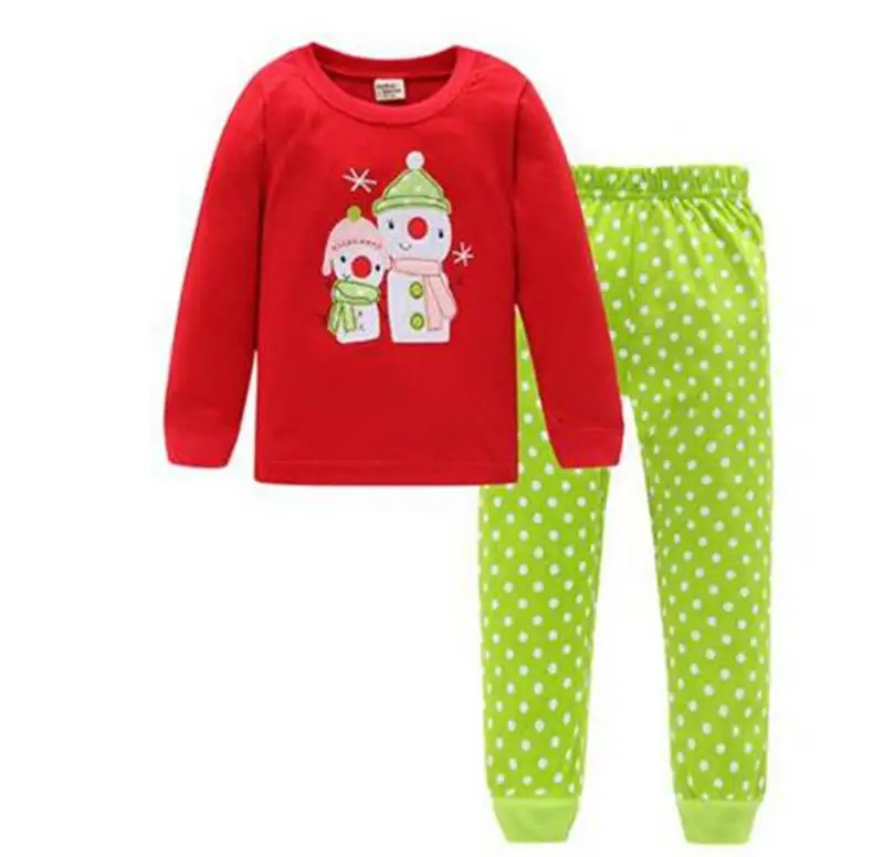 New Boys Christmas Pajamas 100% Cotton Children Red Santa T-Shirt Green White Striped Trouser Girls Sleepwear Tree Clothes | Детская