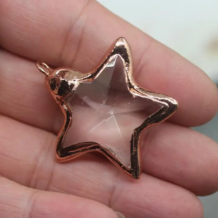 Rose Gold 5 шт./лот, в форме звезды ободок Стеклянные Подвески Серьги, покрытие Gunmetal/Розовое Золото окантовка граненое прозрачное стекло ремесла Ожерелье Подвески - Окраска металла: Rose Gold