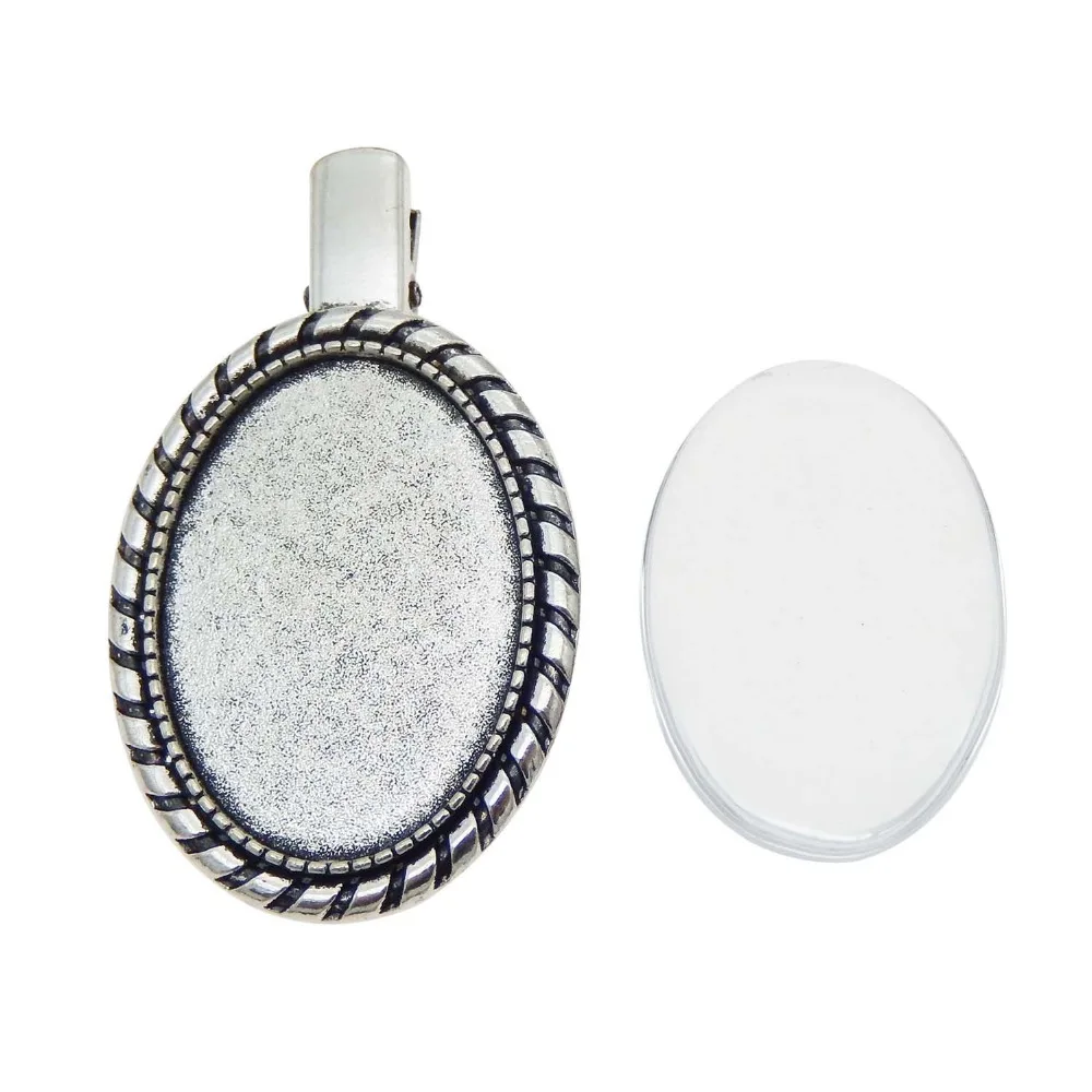 GraceAngie 2sets/lot zinc alloy oval metal silver charms hairpin hair clip blank setting base with glass cabochon DIY accessory | Украшения