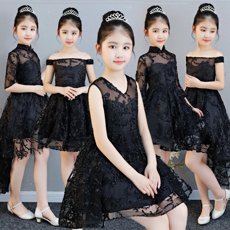 5 видов стилей черные детские Платья с цветочным узором для девочек бальное