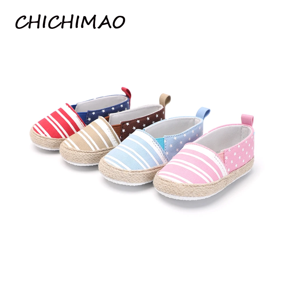 Новорожденные мокасины без различия пола полосатые обувь первых шагов девочек мальчиков маленькая звезда 4 цвета лето.