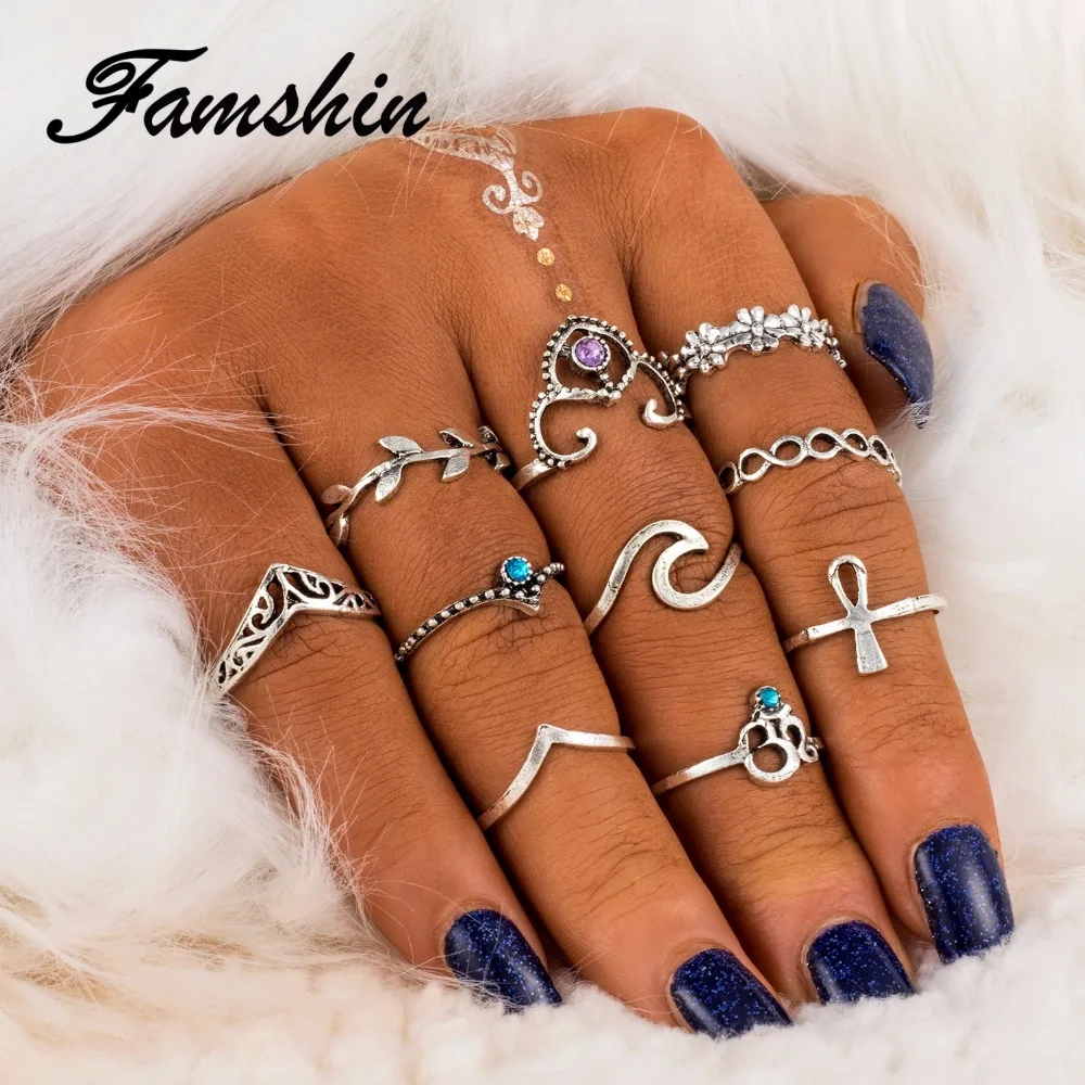 Женское кольцо в богемном стиле FAMSHIN Винтажное с переплетенным цветком и