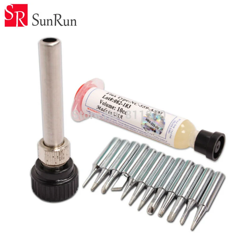 

12pcs Tips 900M-T Lead-free Solder Iron Tip For Soldering Rework Station+1Pcs NC-559-ASM Flux paste + 1Pcs Iron Casing