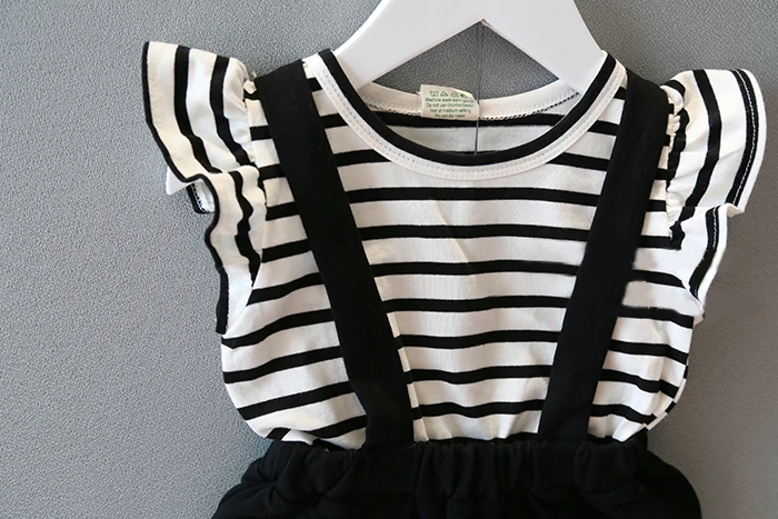 2016 г. Летняя новая детская одежда Платья для маленьких девочек Костюм в полоску