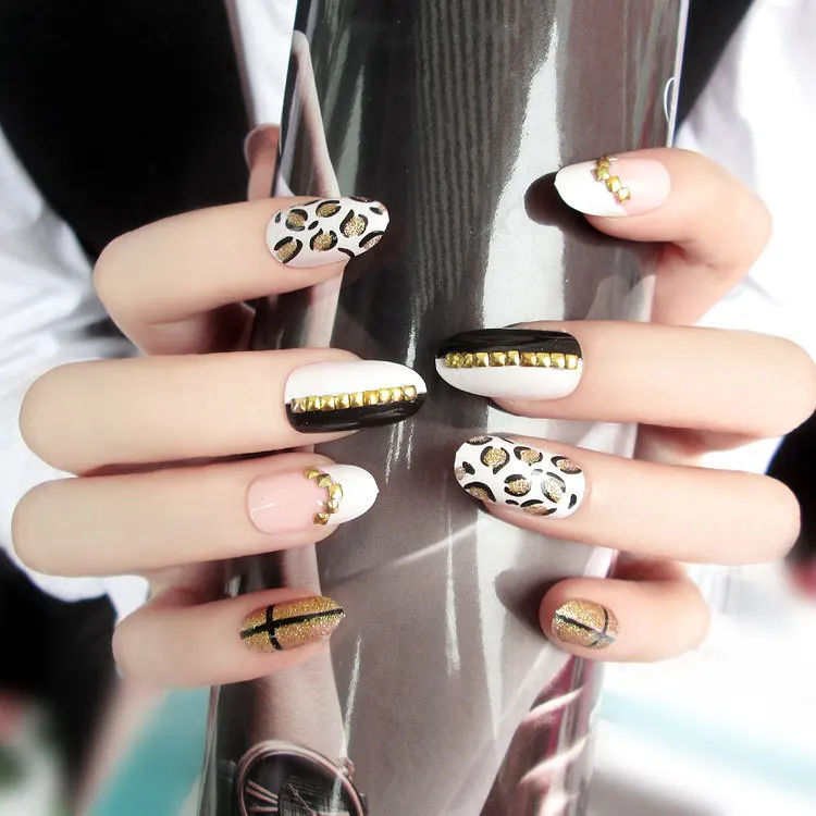 Новая распродажа 24 шт./компл. прилипающие накладные ногти с леопардовым принтом