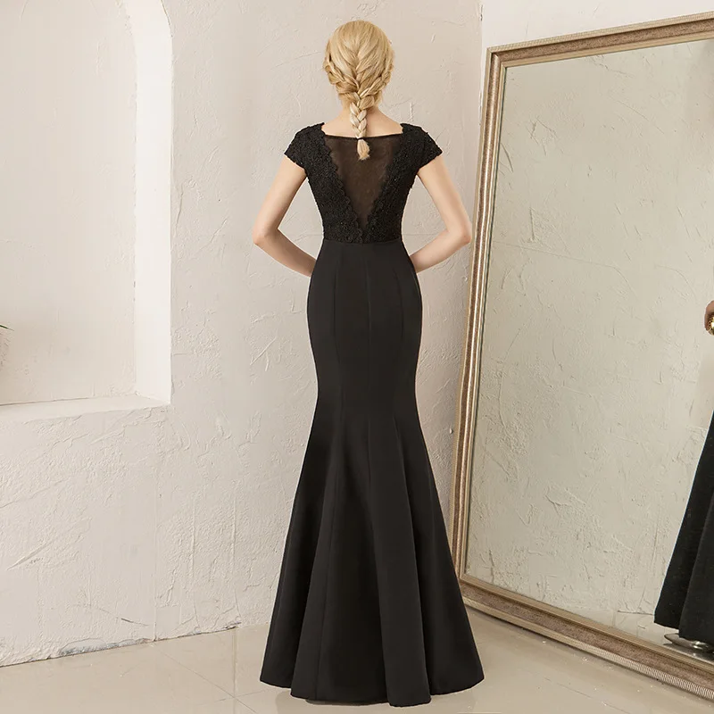 Женское вечернее платье черное сексуальное кружевное для выпускного вечера