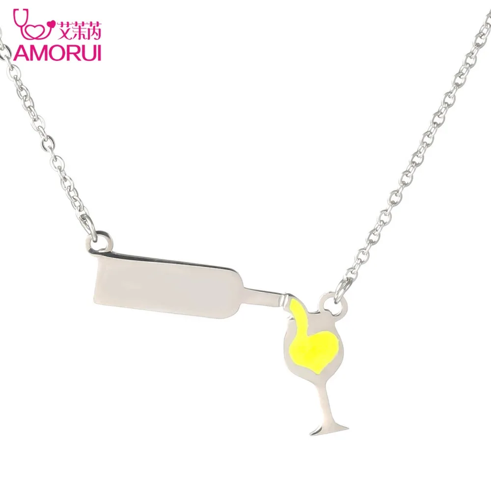 Любовь Винные бутылки кулон ожерелье шарма сердца нержавеющей стали форме