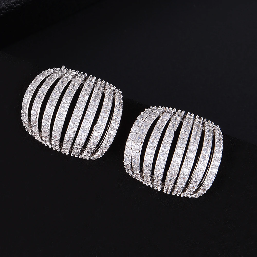 SISCATHY Fashion Full Cubic Zirconia Prevent Earrings Handmade Jewelry Trendy Stud For Women Ear Accessories | Украшения и