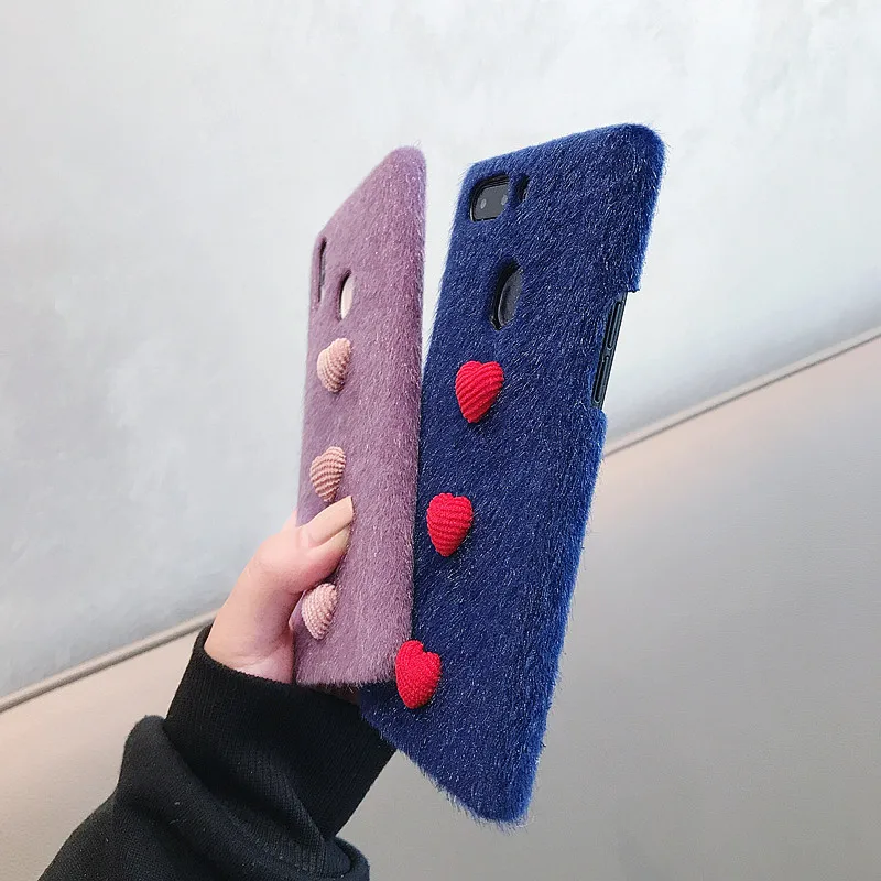 Любящее сердце с конским волосом чехол зима ткань телефон для IPhone 6 6S 7 8 plus X XR XSMAX