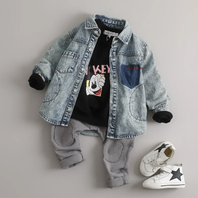 Одежда для мамы и сына джинсовая рубашка куртка с мышкой мальчиков Одинаковая