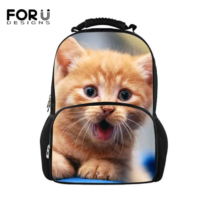 W2927A FORUDESIGNS/милый рюкзак с котом; женские рюкзаки для девочек-подростков; школьная сумка; Повседневный Черный рюкзак с принтом; Mochilas Back Pack Bag - Цвет: W2927A