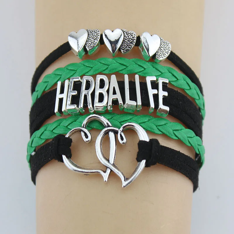 Женский и мужской браслет Herbalife ручной работы с двойными сердцами из кожи на
