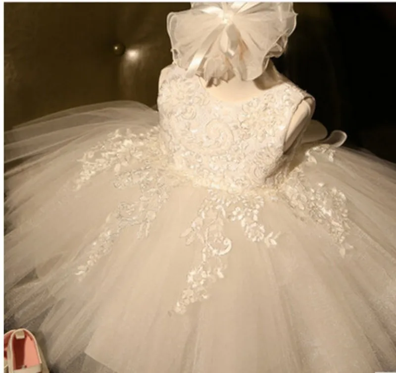 Бальное платье платья для девочек с цветами белое кружевное Тюлевое длиной до