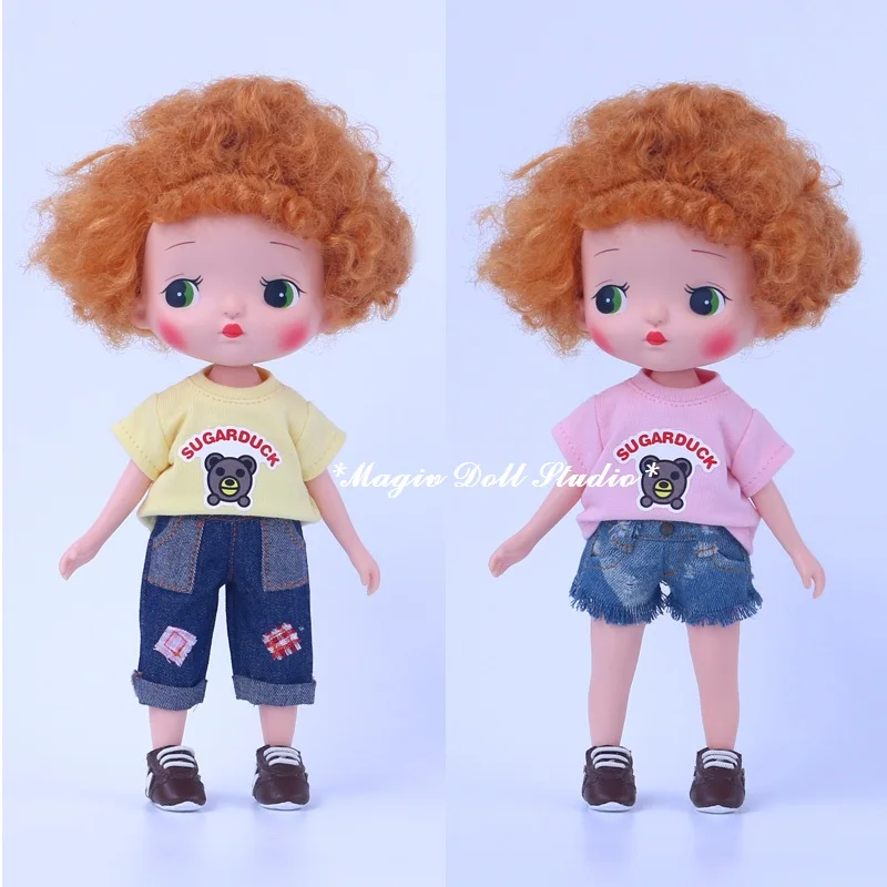 [MG680] 2019 доставка наряды для кукол Neoblythe # короткий топ с принтом медведя джинсы
