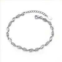 charm girls silver 925 bracelets jewelry fashion lady cubic zirconia round bracelets for women accessories female bijou