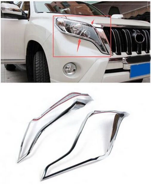 

Накладки на фары Toyota Land Cruiser Prado, FJ150, 2014, 2015, АБС-пластик, хромированные, 2 шт./компл., 2015