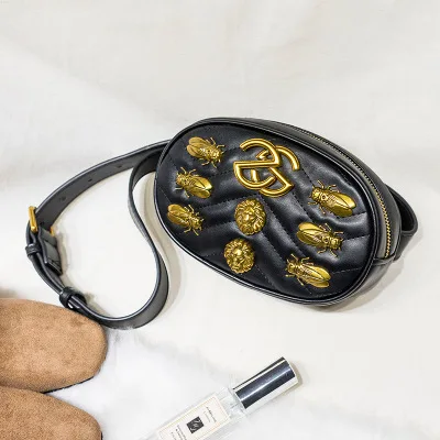 PU Black insect ZS XMESSUN поясная сумка, Женская поясная сумка, сумка на пояс, роскошный бренд, кожаная нагрудная сумка, розовый, красный, черный, синий, новинка, высокое качество - Цвет: PU Black insect ZS